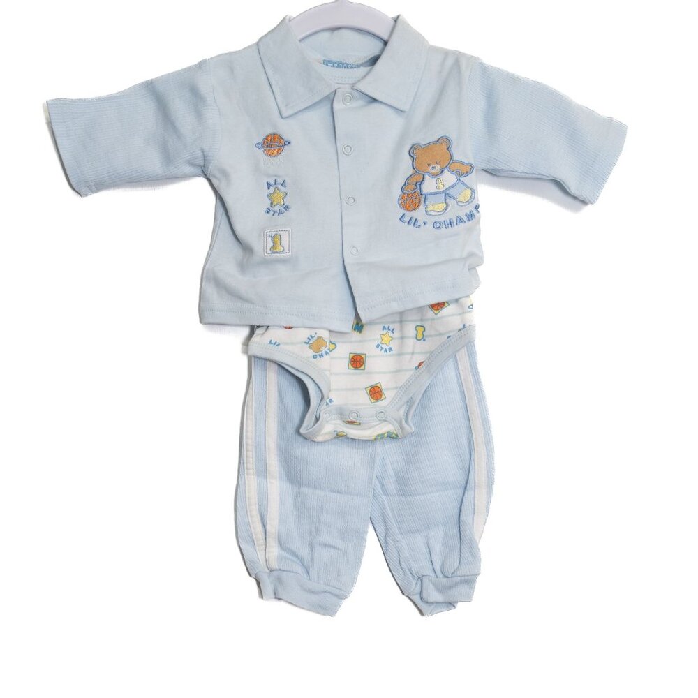 Teddy Boom Size 0/3M Baby Boys 3-Piece Outfit With Lil Champ Bear Embroidery